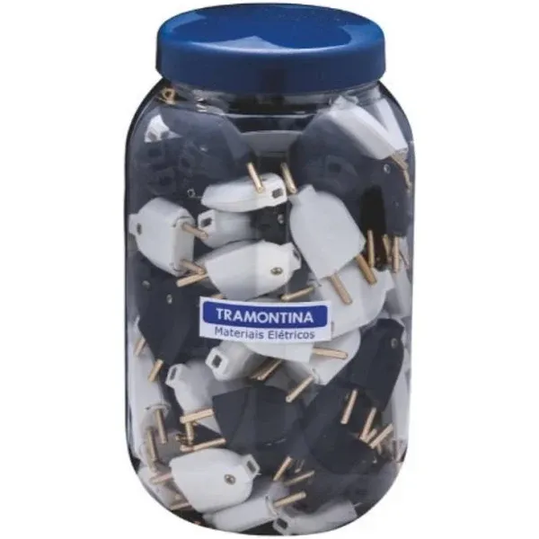 Pote Plug Macho 2P+T Preto/Branco Tramontina